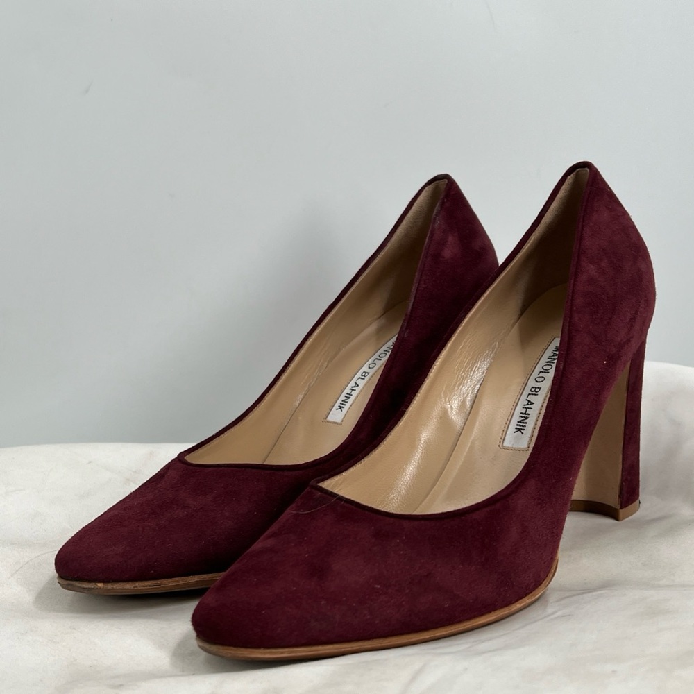 Manolo Blahnik Women's Tucciototo Block-Heel Suede Pumps Size 40 EU 10 US 90mm - Picture 7 of 13